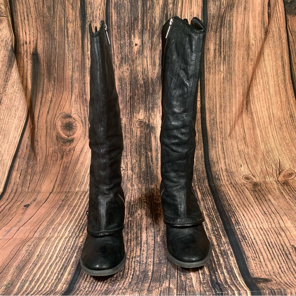 Donald J Pliner Sz 8.5 Devi 12 Black Leather Italy Zippers Knee Riding 18” Boots - Picture 2 of 16